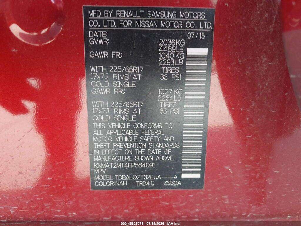 KNMAT2MT4FP584091 2015 NISSAN ROGUE photo no. 9
