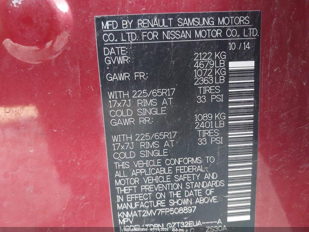 KNMAT2MV7FP508897 2015 NISSAN ROGUE photo no. 9