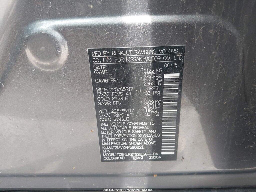 KNMAT2MVXFP590821 2015 NISSAN ROGUE photo no. 9
