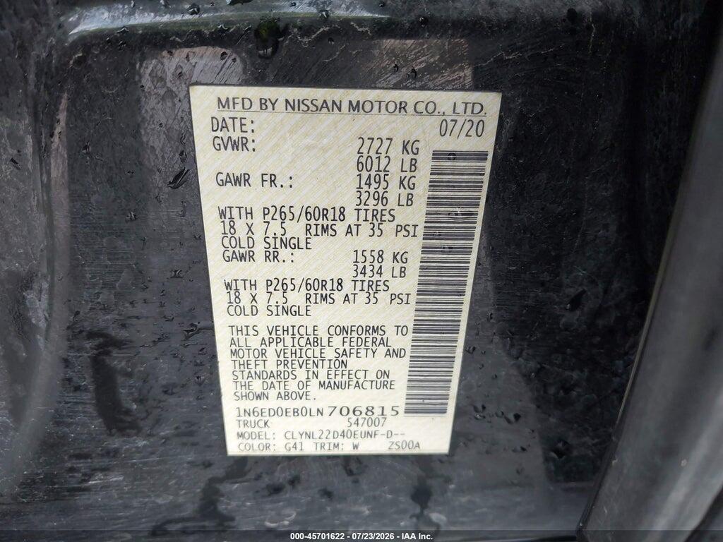 1N6ED0EB0LN706815 2020 NISSAN FRONTIER photo no. 9
