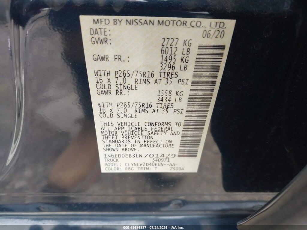 1N6ED0EB3LN701429 2020 NISSAN FRONTIER photo no. 9