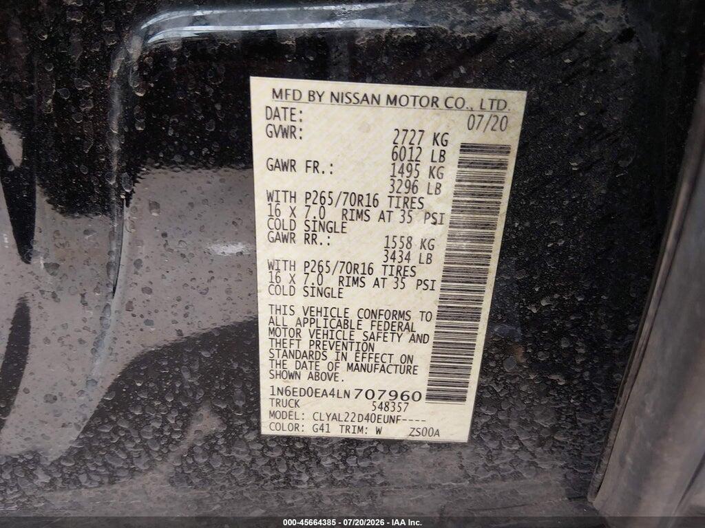 1N6ED0EA4LN707960 2020 NISSAN FRONTIER photo no. 9