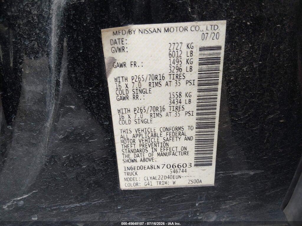1N6ED0EA8LN706603 2020 NISSAN FRONTIER photo no. 9