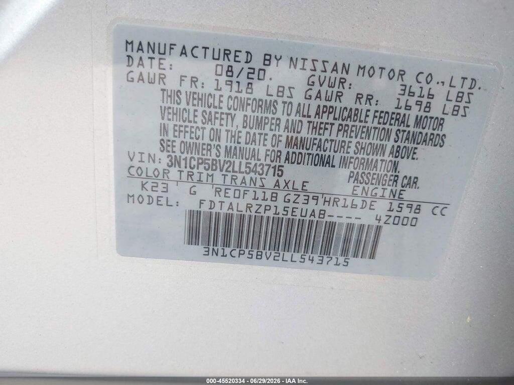 3N1CP5BV2LL543715 2020 NISSAN KICKS photo no. 9