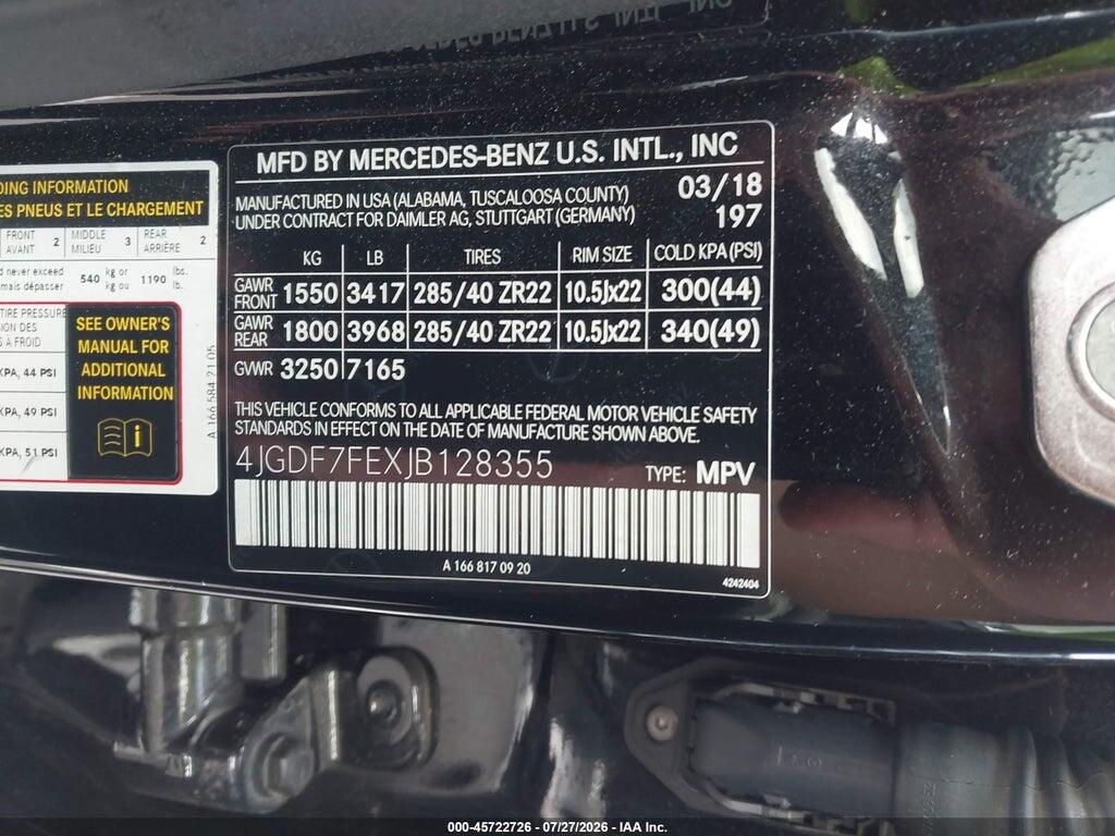 4JGDF7FEXJB128355 2018 MERCEDES-BENZ AMG GLS 63 photo no. 9
