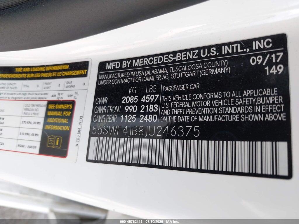 55SWF4JB8JU246375 2018 MERCEDES-BENZ C 300 photo no. 9