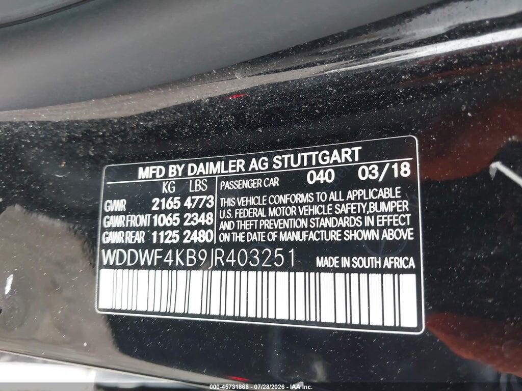 WDDWF4KB9JR403251 2018 MERCEDES-BENZ C 300 photo no. 9