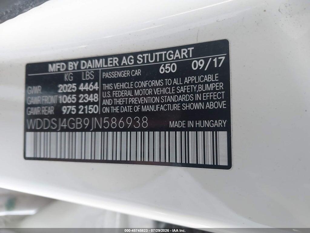 WDDSJ4GB9JN586938 2018 MERCEDES-BENZ CLA 250 photo no. 9