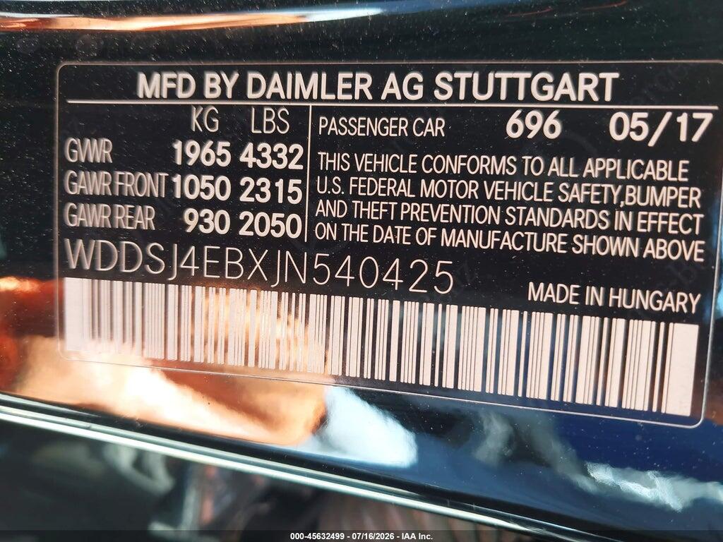 WDDSJ4EBXJN540425 2018 MERCEDES-BENZ CLA 250 photo no. 9