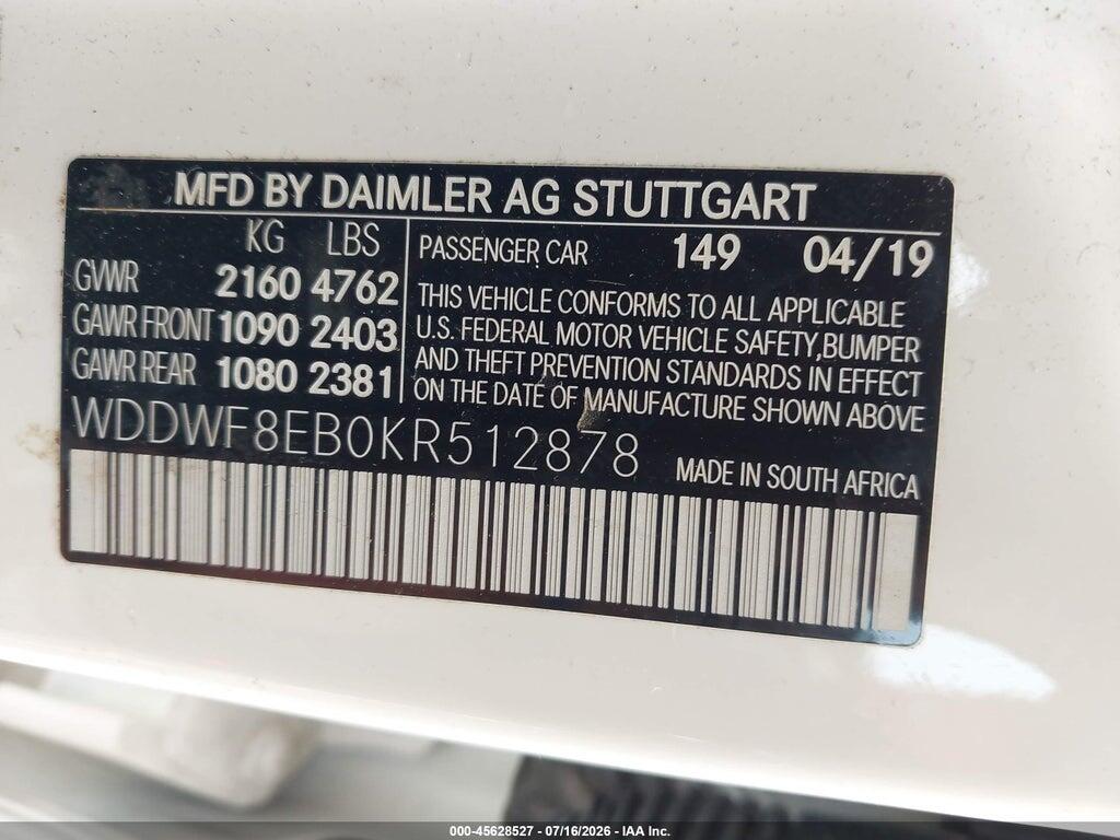 WDDWF8EB0KR512878 2019 MERCEDES-BENZ C 300 photo no. 9