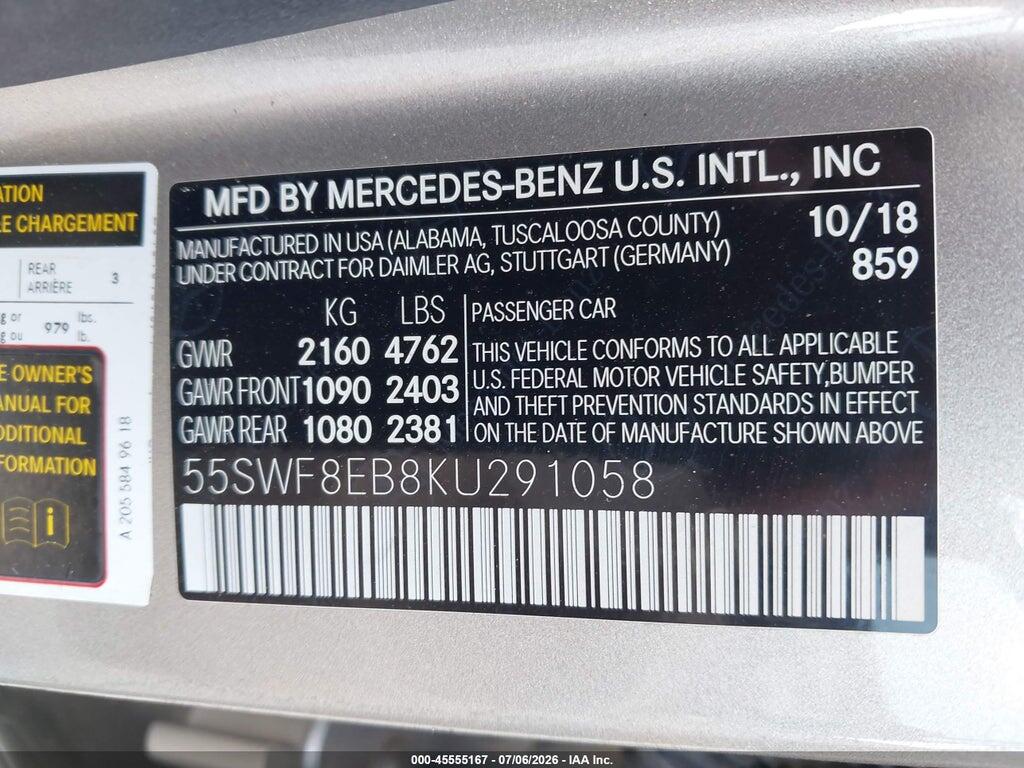 55SWF8EB8KU291058 2019 MERCEDES-BENZ C 300 photo no. 9