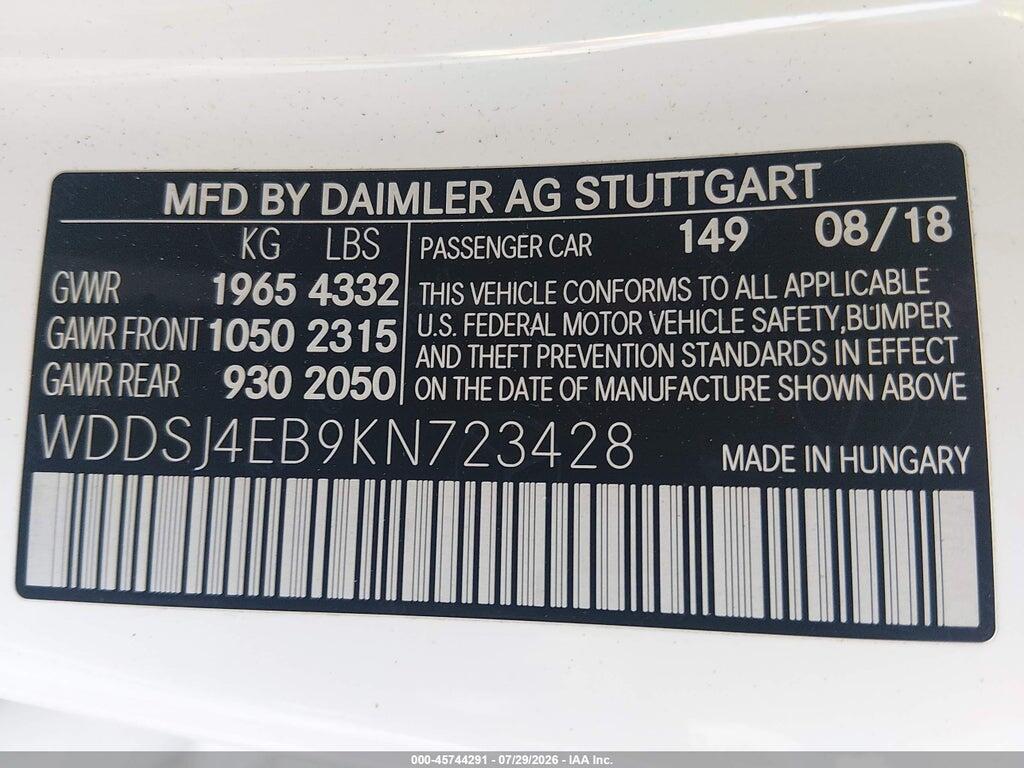 WDDSJ4EB9KN723428 2019 MERCEDES-BENZ CLA 250 photo no. 9