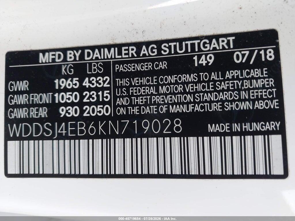 WDDSJ4EB6KN719028 2019 MERCEDES-BENZ CLA 250 photo no. 9