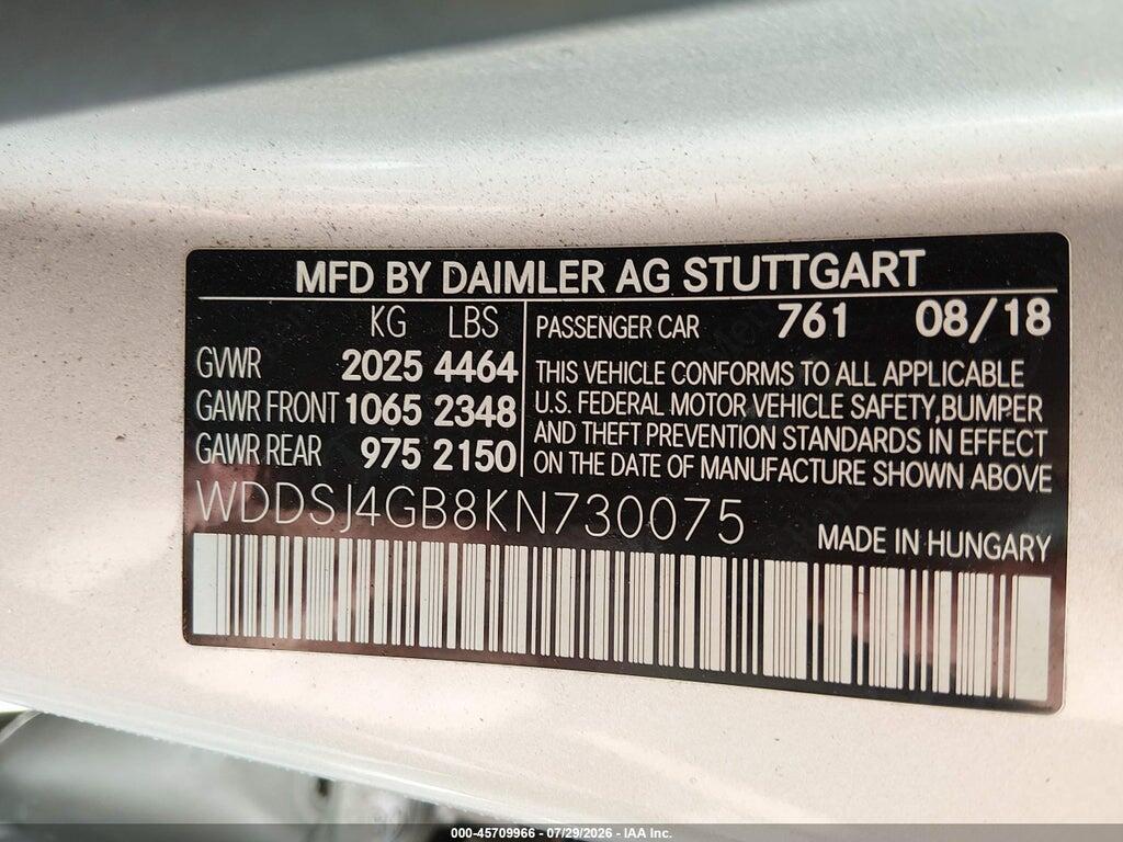 WDDSJ4GB8KN730075 2019 MERCEDES-BENZ CLA 250 photo no. 9