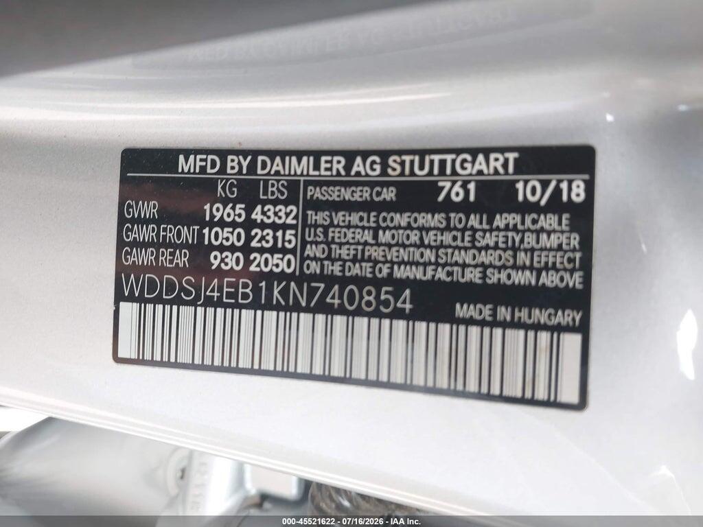 WDDSJ4EB1KN740854 2019 MERCEDES-BENZ CLA 250 photo no. 9