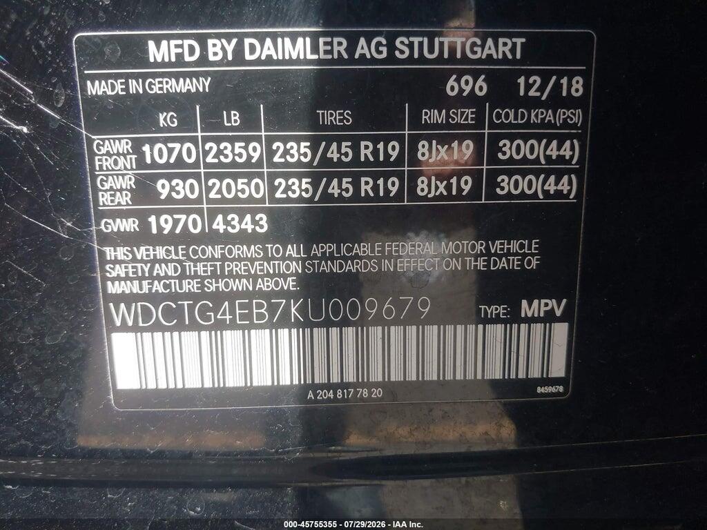 WDCTG4EB7KU009679 2019 MERCEDES-BENZ GLA 250 photo no. 9