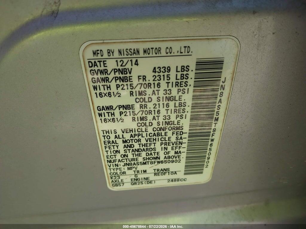 JN8AS5MT8FW650902 2015 NISSAN ROGUE SELECT photo no. 9