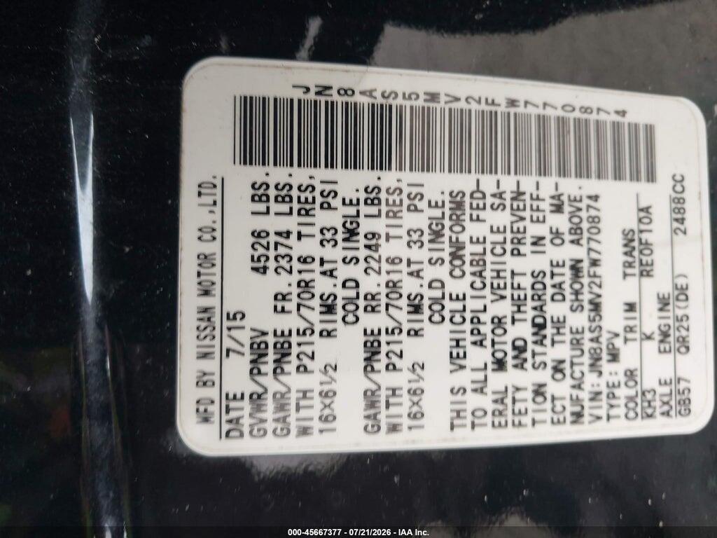 JN8AS5MV2FW770874 2015 NISSAN ROGUE SELECT photo no. 9