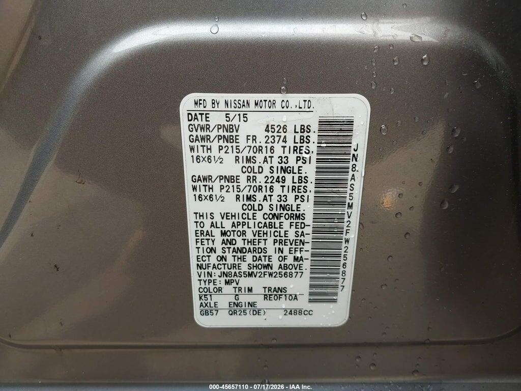 JN8AS5MV2FW256877 2015 NISSAN ROGUE SELECT photo no. 9