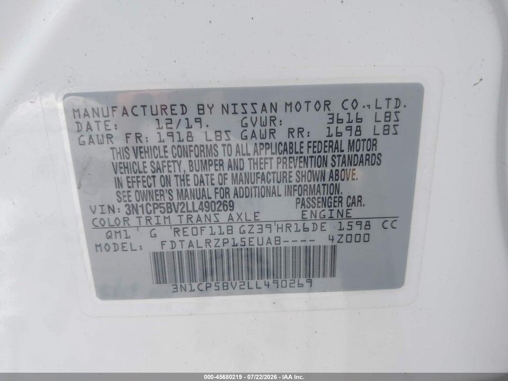 3N1CP5BV2LL490269 2020 NISSAN KICKS photo no. 9