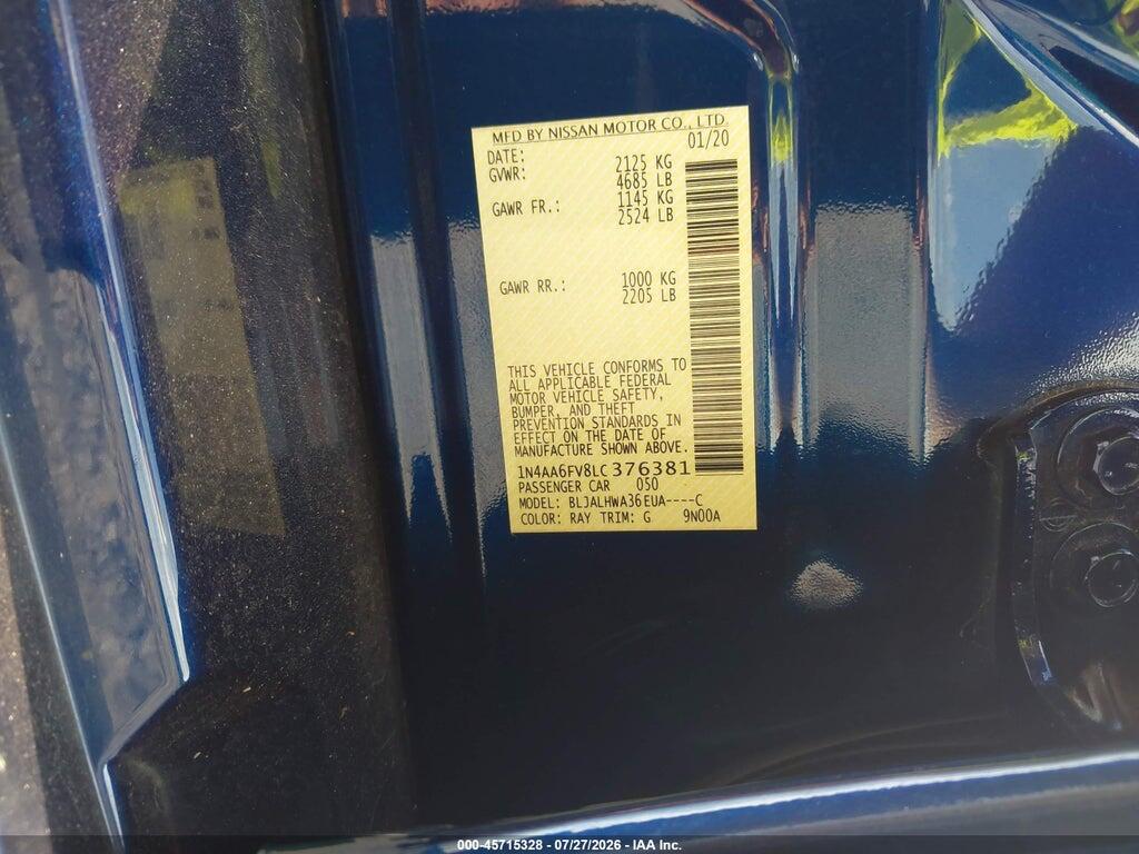 1N4AA6FV8LC376381 2020 NISSAN MAXIMA photo no. 9