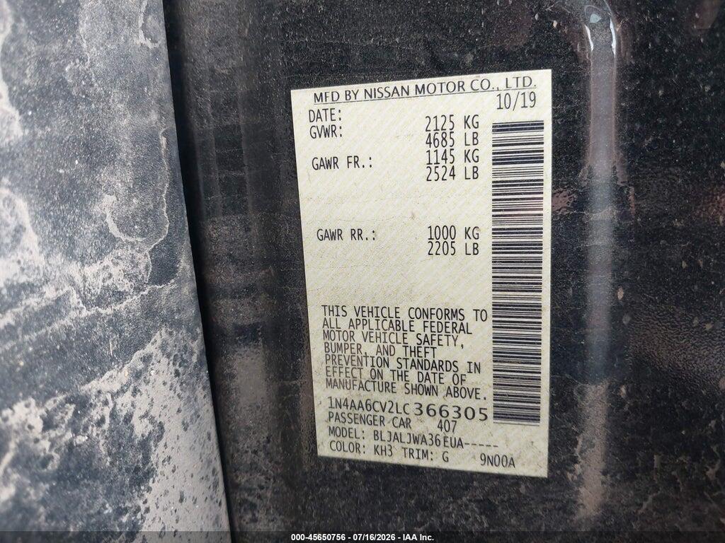 1N4AA6CV2LC366305 2020 NISSAN MAXIMA photo no. 9