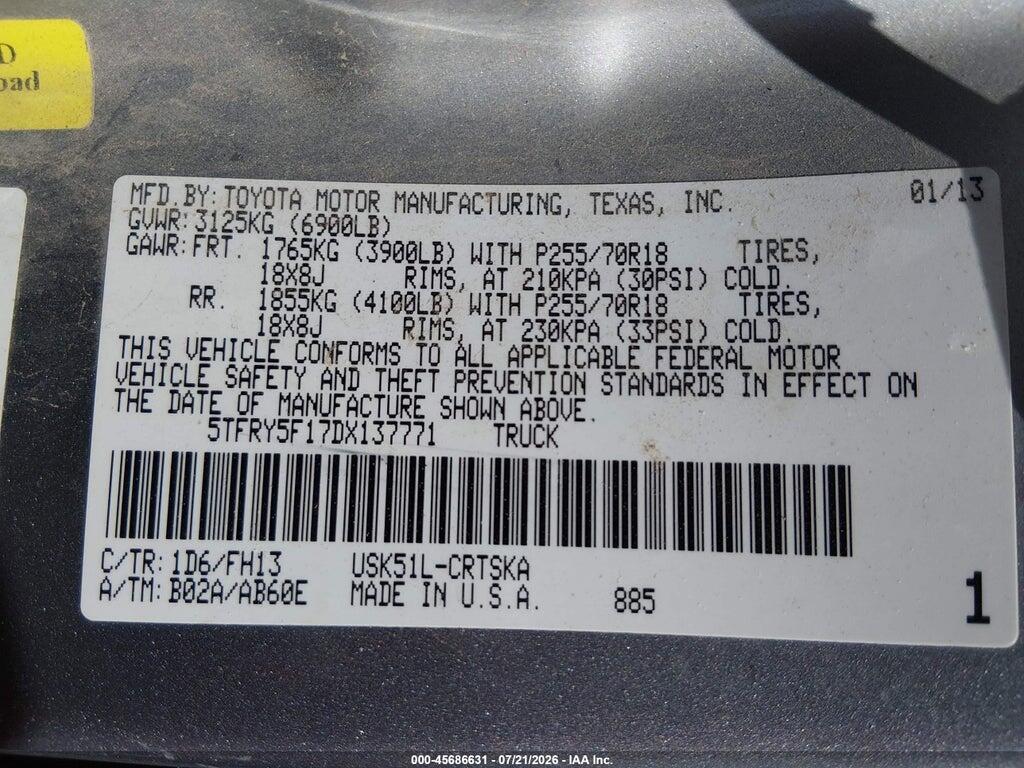 5TFRY5F17DX137771 2013 TOYOTA TUNDRA photo no. 9