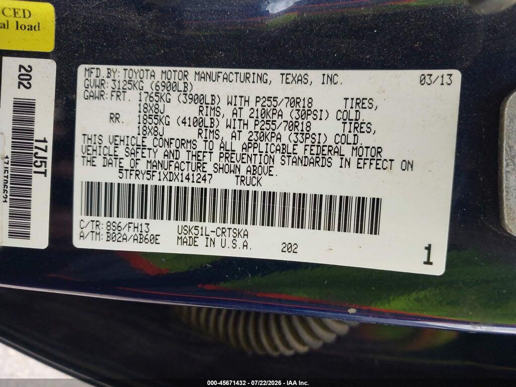 5TFRY5F1XDX141247 2013 TOYOTA TUNDRA photo no. 9