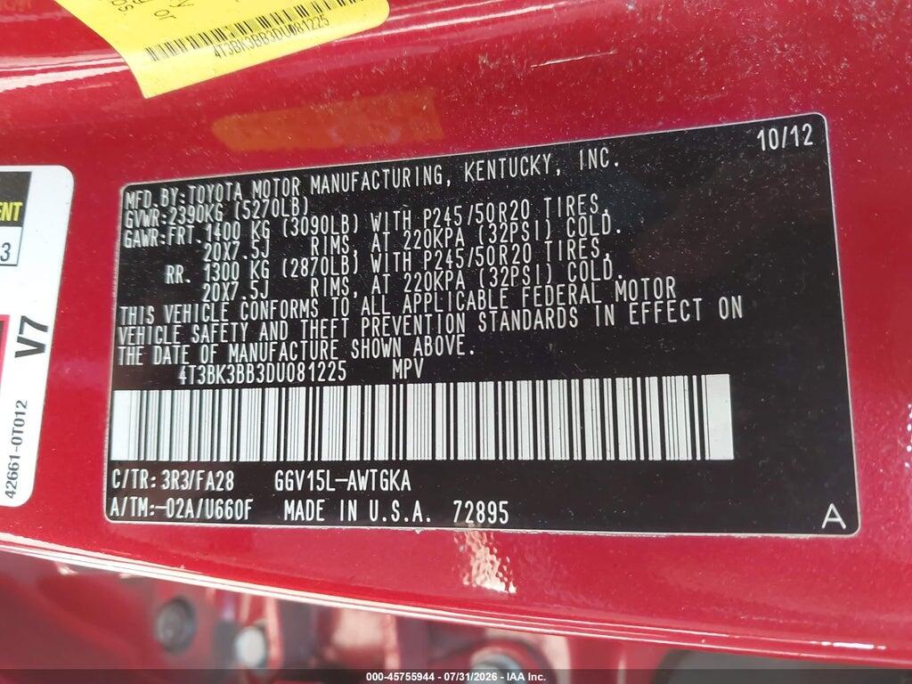 4T3BK3BB3DU081225 2013 TOYOTA VENZA photo no. 9