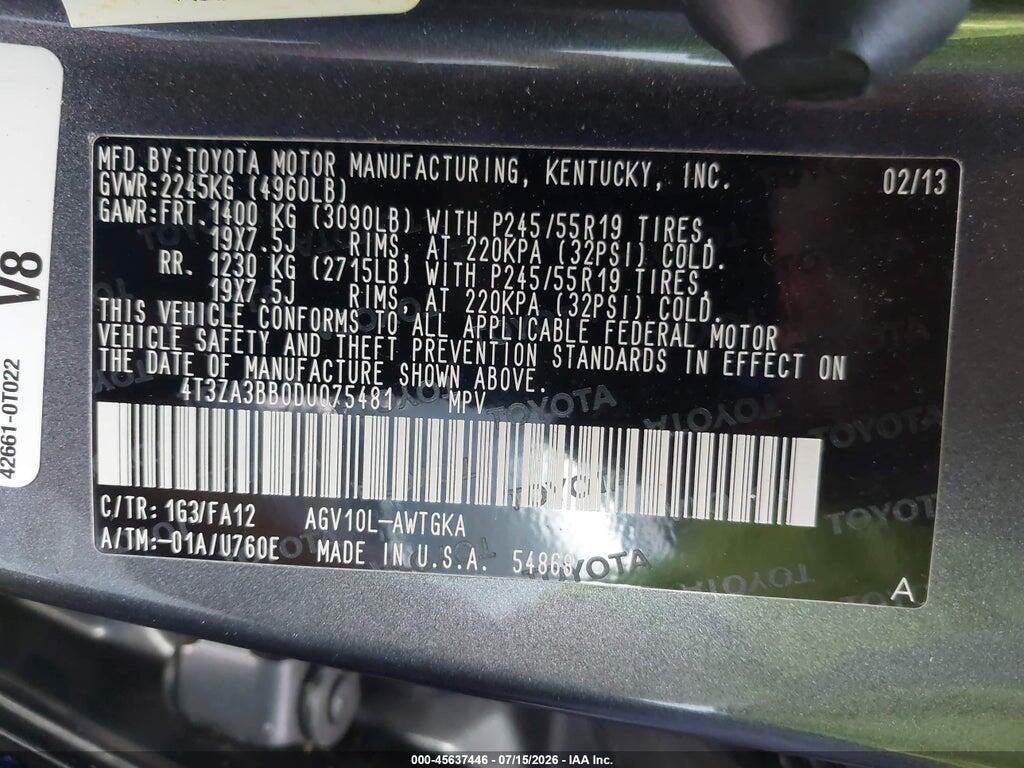 4T3ZA3BB0DU075481 2013 TOYOTA VENZA photo no. 9