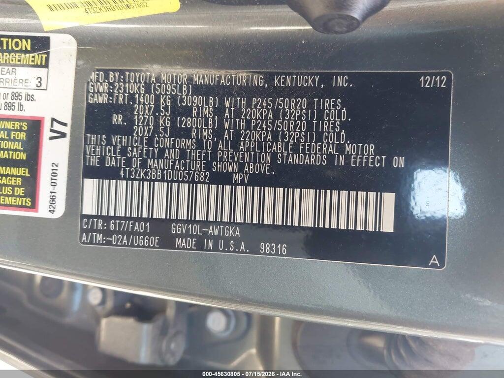 4T3ZK3BB1DU057682 2013 TOYOTA VENZA photo no. 9
