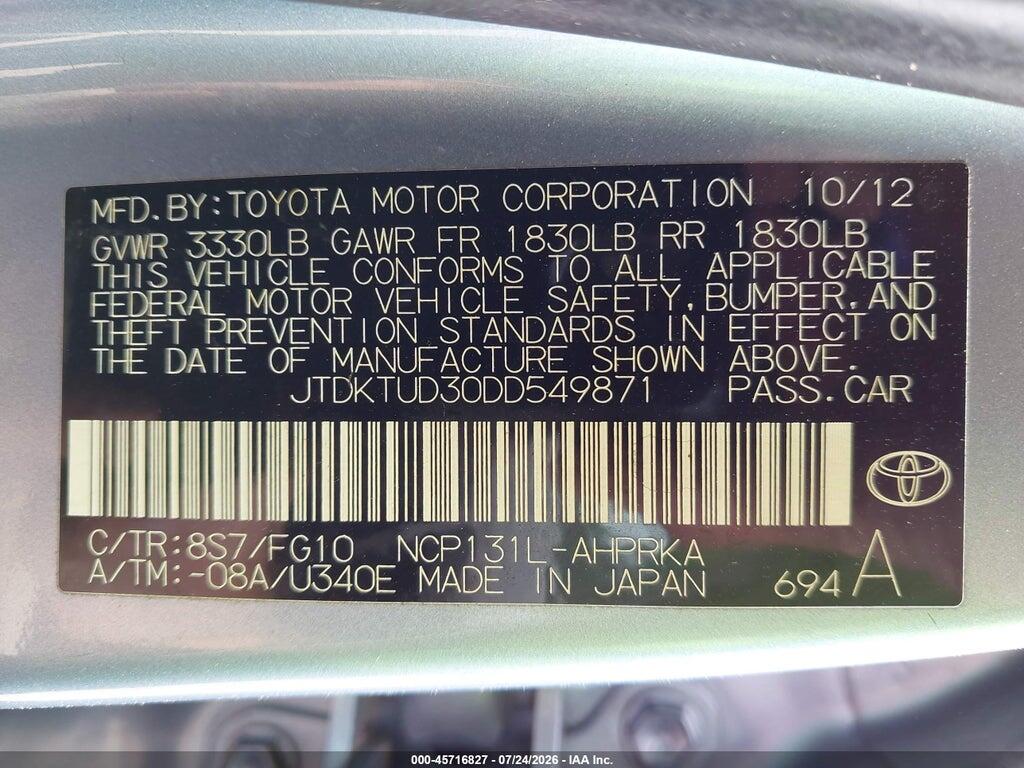 JTDKTUD30DD549871 2013 TOYOTA YARIS photo no. 9
