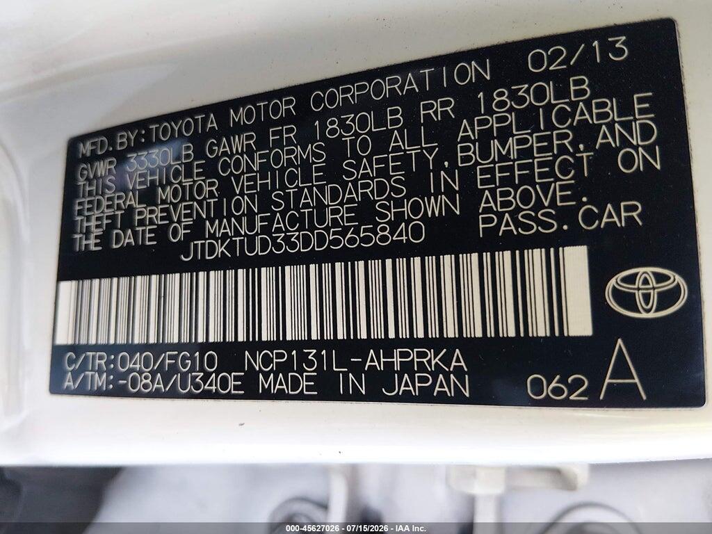 JTDKTUD33DD565840 2013 TOYOTA YARIS photo no. 9