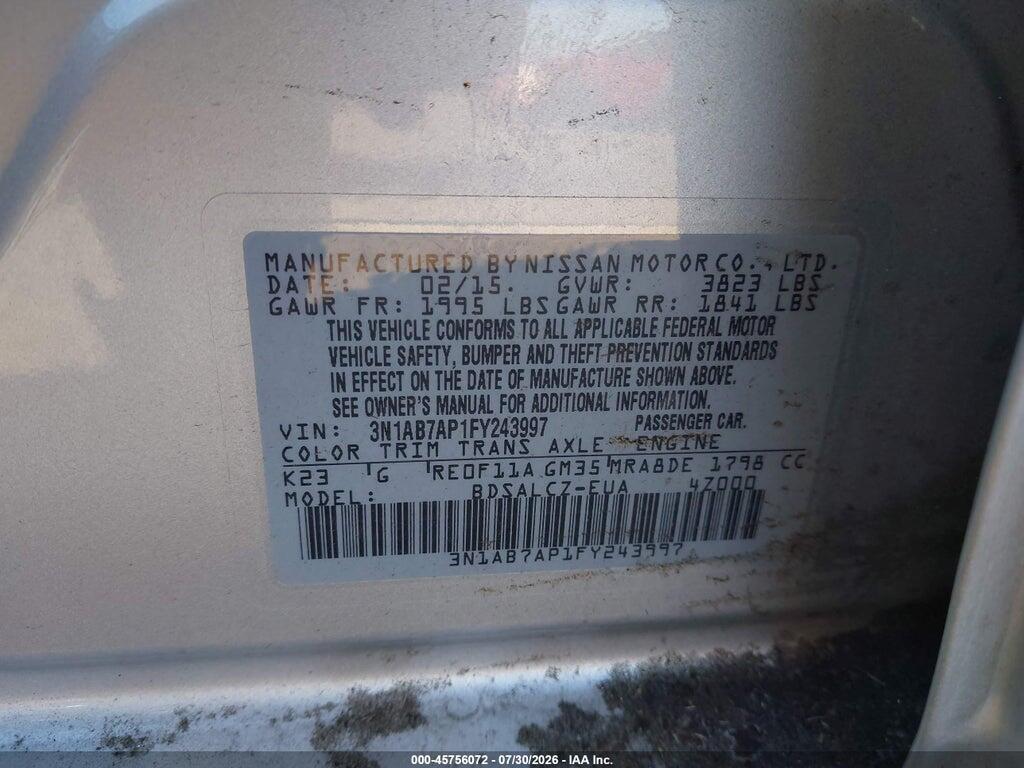 3N1AB7AP1FY243997 2015 NISSAN SENTRA photo no. 9
