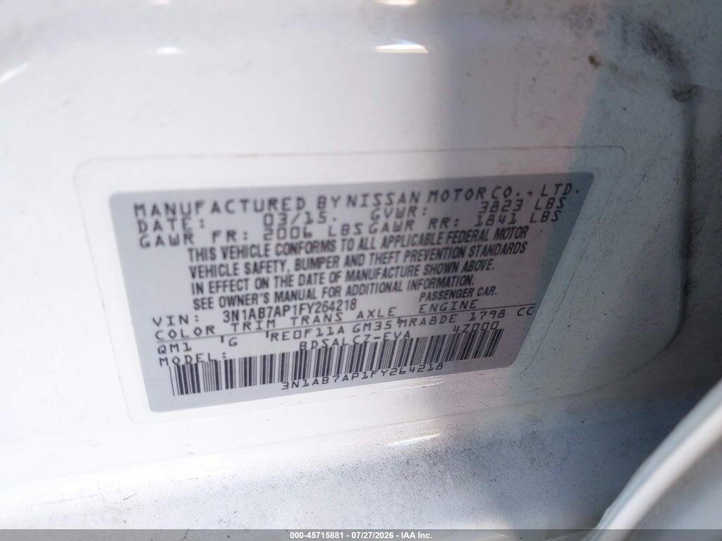 3N1AB7AP1FY264218 2015 NISSAN SENTRA photo no. 9