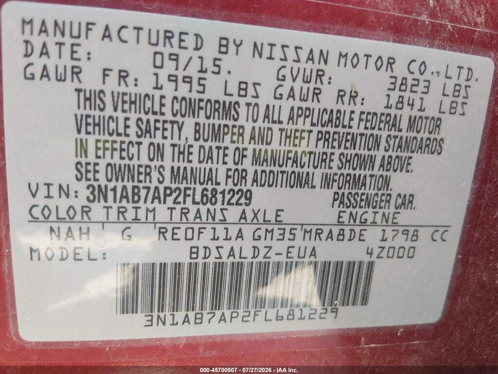 3N1AB7AP2FL681229 2015 NISSAN SENTRA photo no. 9