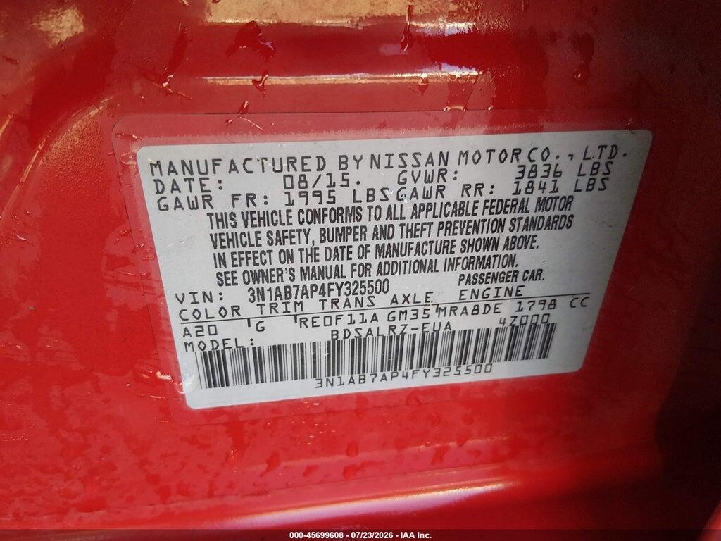 3N1AB7AP4FY325500 2015 NISSAN SENTRA photo no. 9