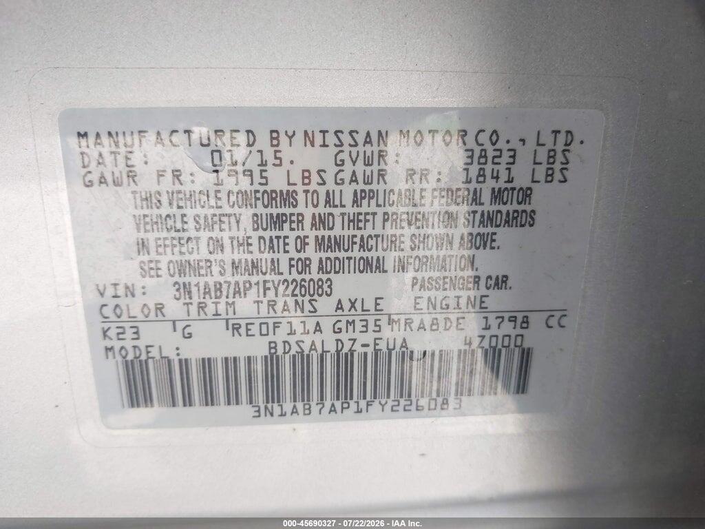 3N1AB7AP1FY226083 2015 NISSAN SENTRA photo no. 9