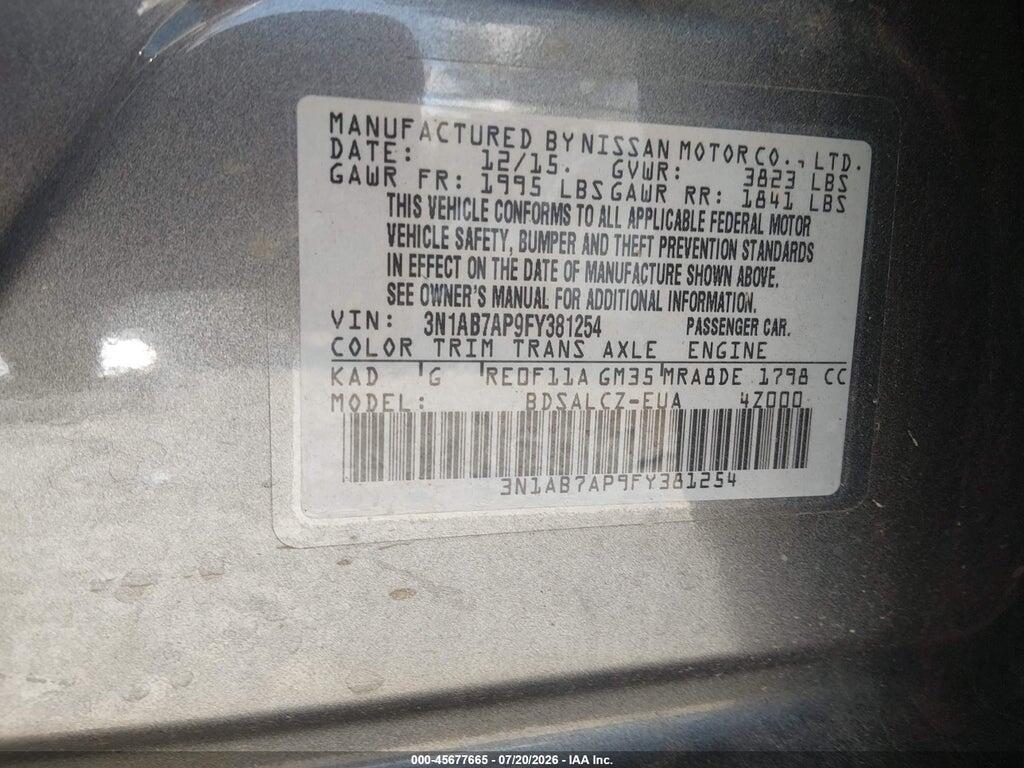 3N1AB7AP9FY381254 2015 NISSAN SENTRA photo no. 9