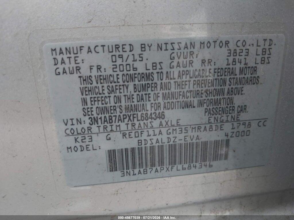 3N1AB7APXFL684346 2015 NISSAN SENTRA photo no. 9