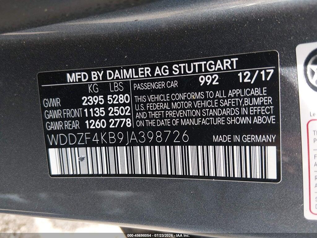 WDDZF4KB9JA398726 2018 MERCEDES-BENZ E 300 photo no. 9