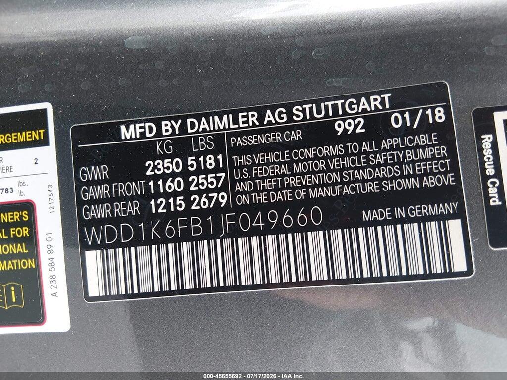 WDD1K6FB1JF049660 2018 MERCEDES-BENZ E 400 photo no. 9