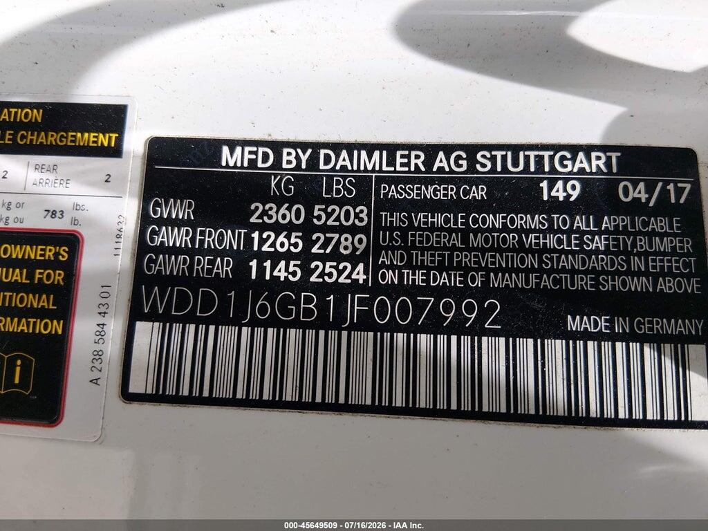 WDD1J6GB1JF007992 2018 MERCEDES-BENZ E 400 photo no. 9