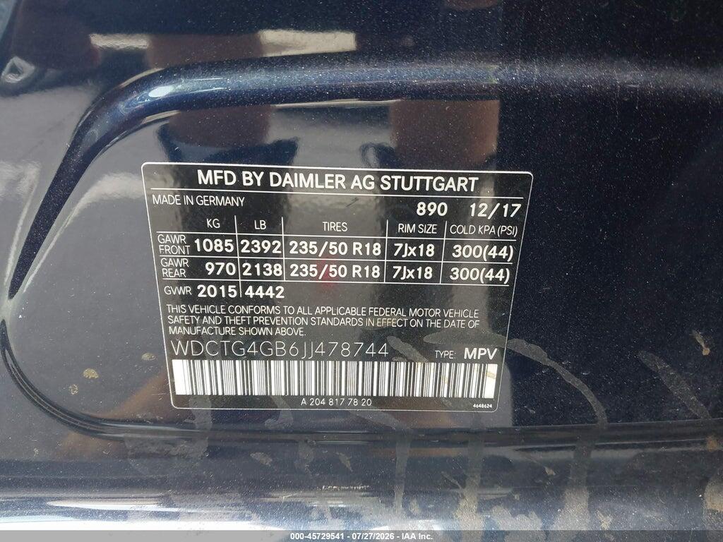 WDCTG4GB6JJ478744 2018 MERCEDES-BENZ GLA 250 photo no. 9