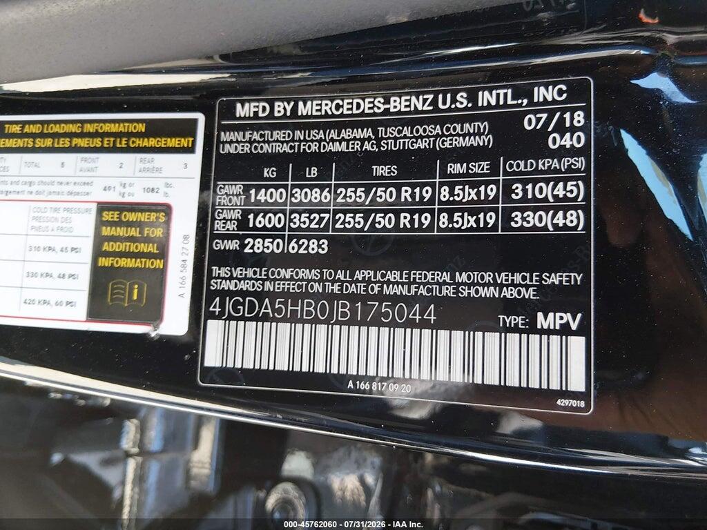 4JGDA5HB0JB175044 2018 MERCEDES-BENZ GLE 350 photo no. 9