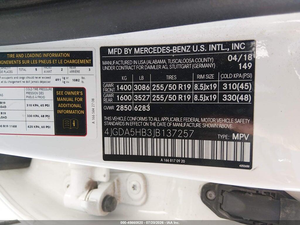 4JGDA5HB3JB137257 2018 MERCEDES-BENZ GLE 350 photo no. 9