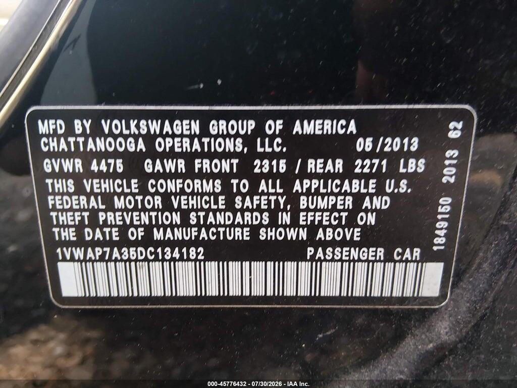 1VWAP7A35DC134182 2013 VOLKSWAGEN PASSAT photo no. 9