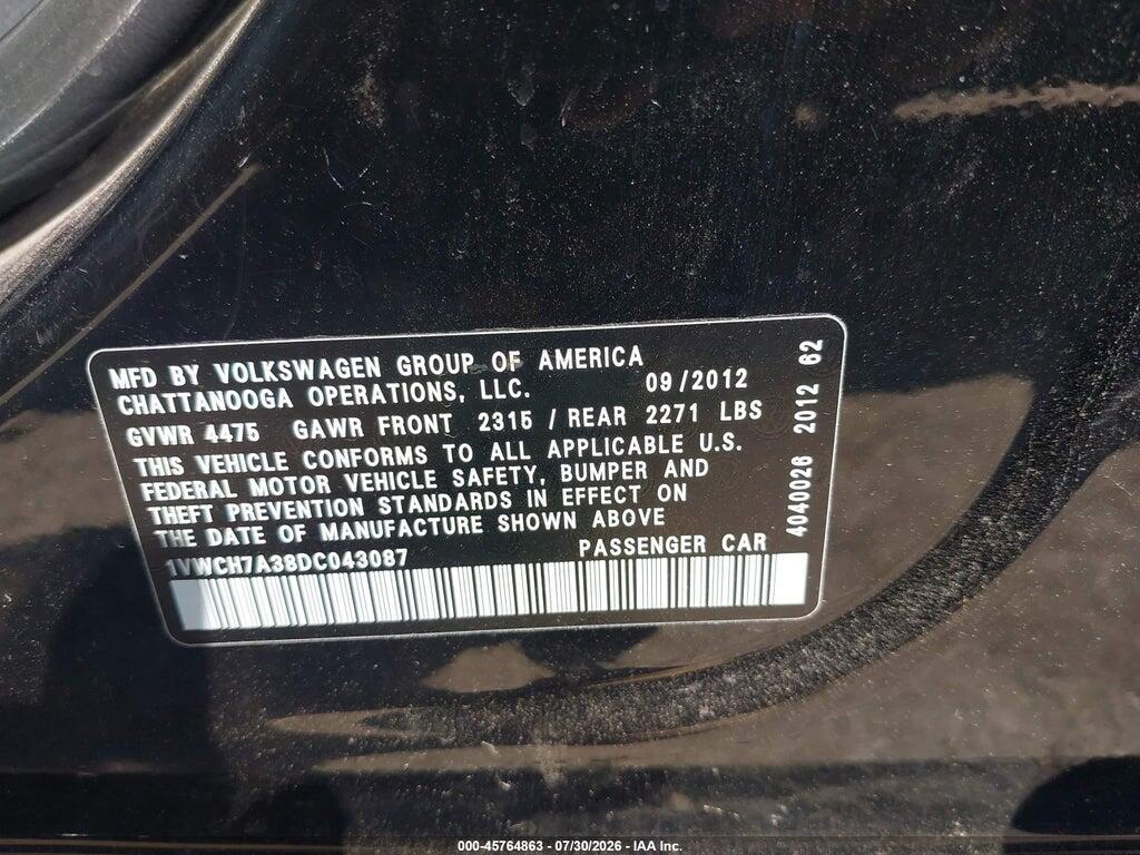 1VWCH7A38DC043087 2013 VOLKSWAGEN PASSAT photo no. 9