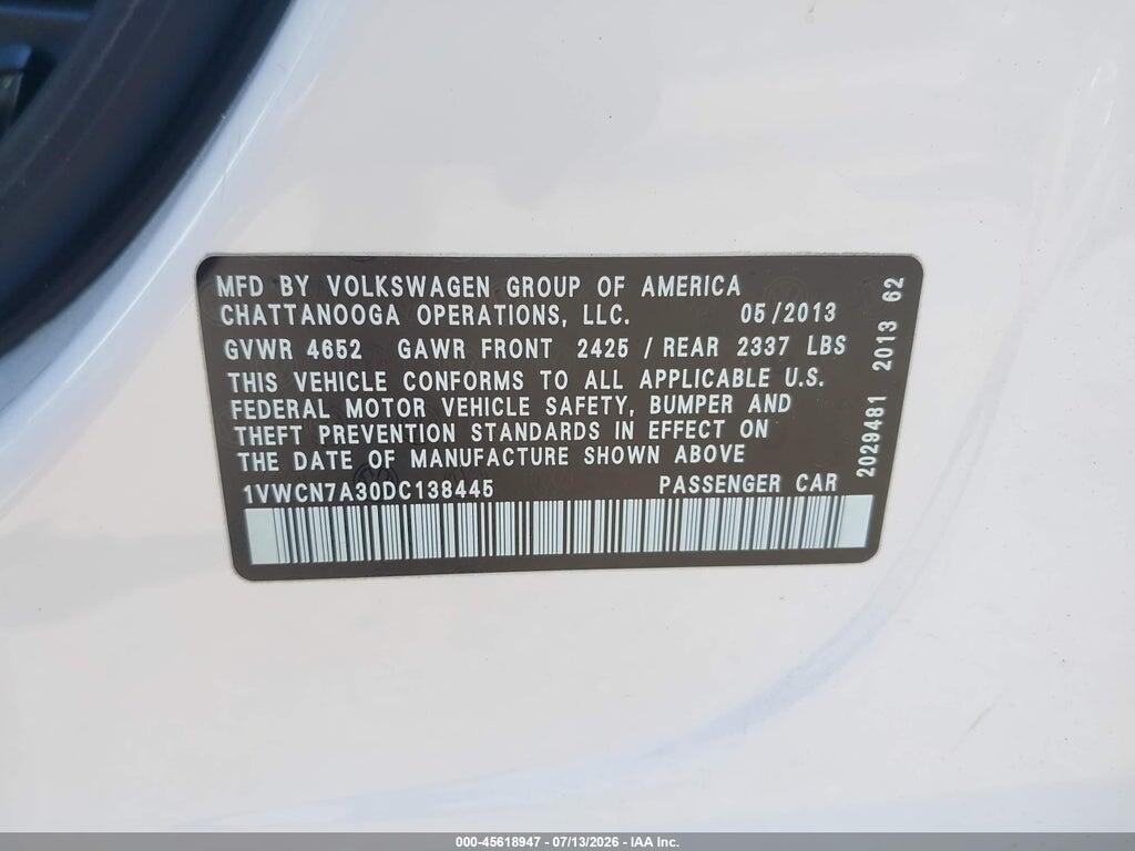1VWCN7A30DC138445 2013 VOLKSWAGEN PASSAT photo no. 9