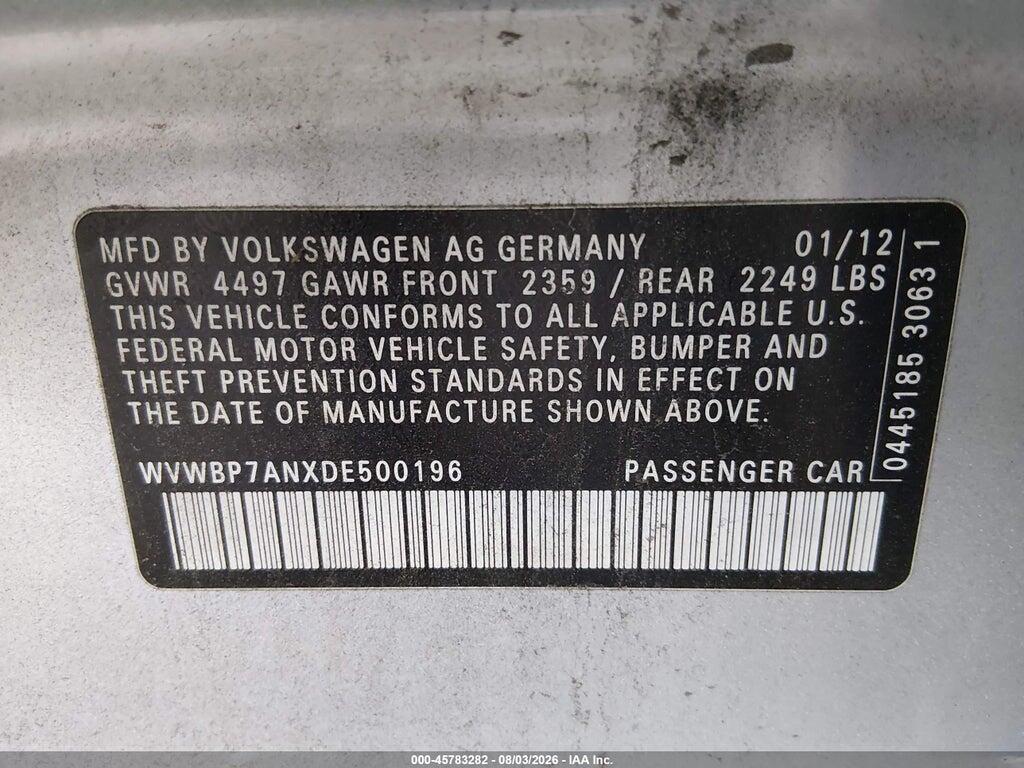 WVWBP7ANXDE500196 2013 VOLKSWAGEN CC photo no. 9